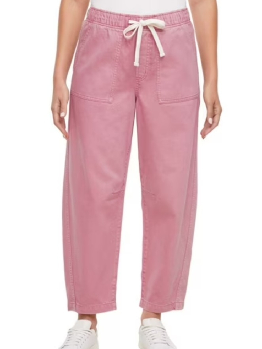 GAP Women's Pull-On Barrel Demin Pink/Coral Drawstring Pocket Pants NWT -Medium